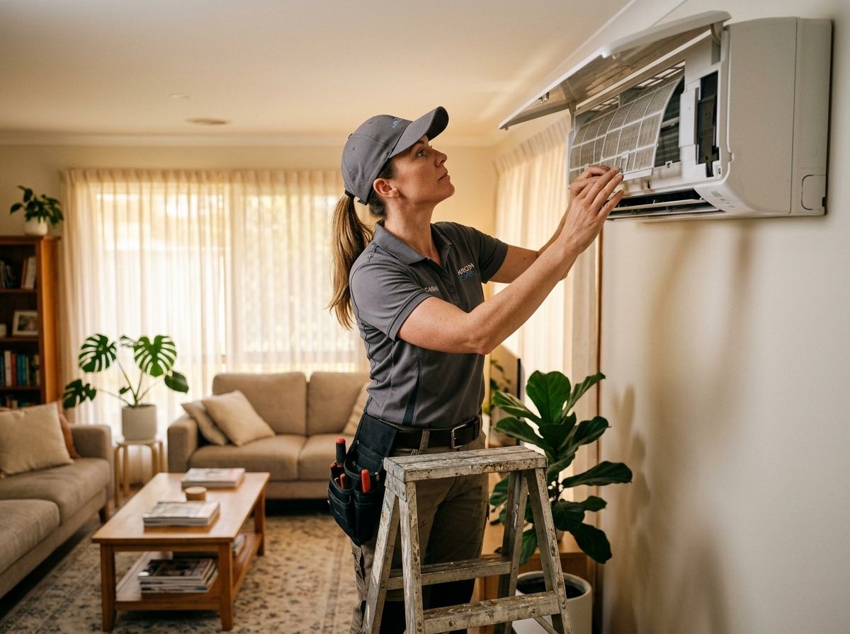 Technician servicing a split system